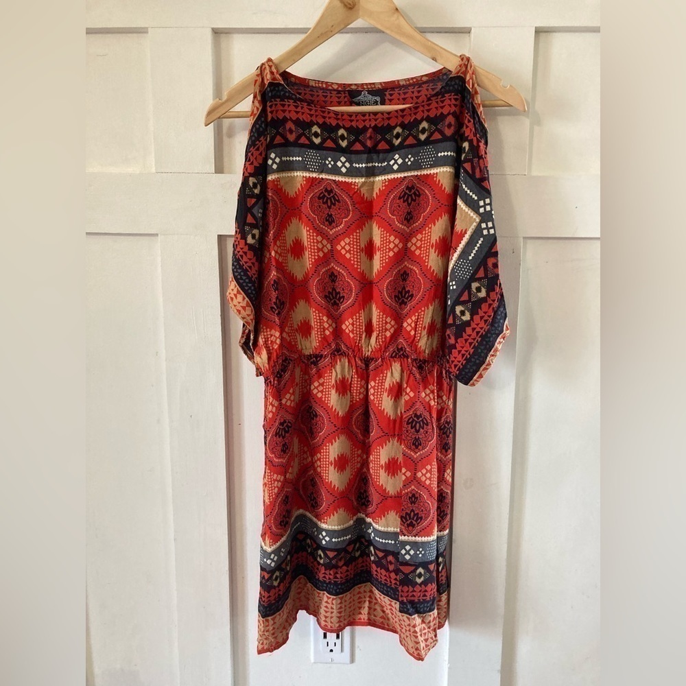 ANGIE 100% Rayon Large cold shoulder dolman tunic blouse dress boho boxy